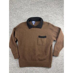 Vintage GAP Sweater Womens L Brown Black Lambswool Wool Pocket Polo Collar 90s
